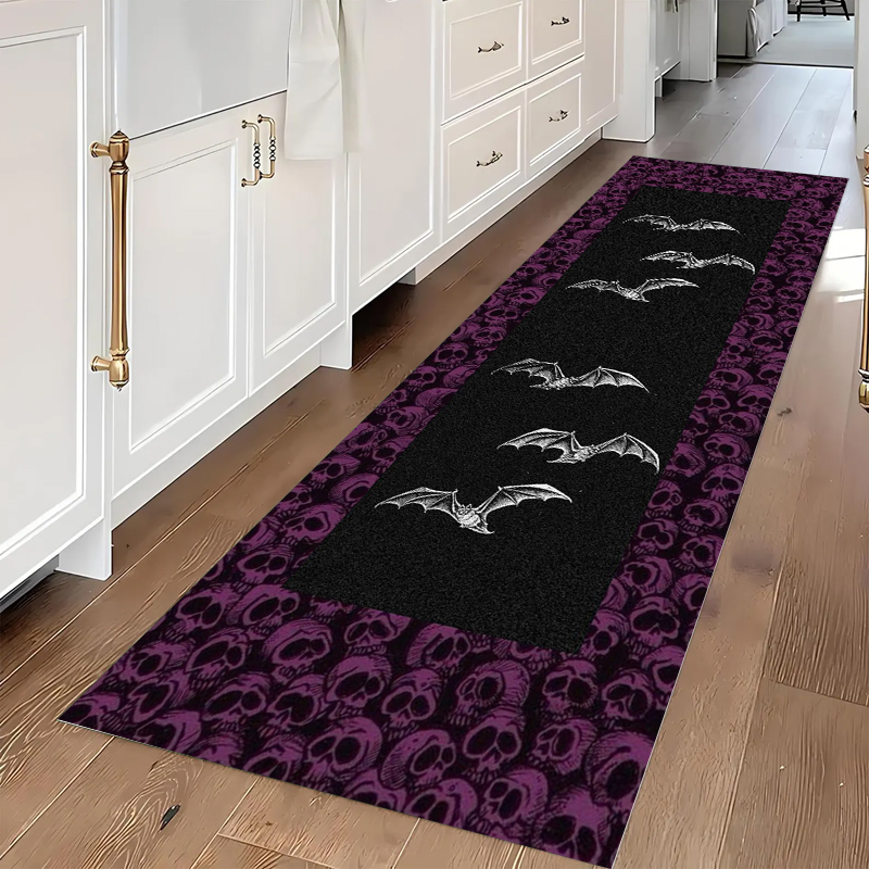 Commercial Kitchen Non Slip Flooring - Tappeto Gotico con Teschio e Pipistrello,